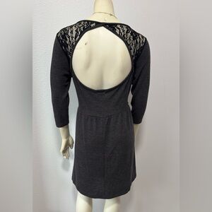 Vintage Y2K Lace Open Back Skater Dress With Belt Loops Grey/Black